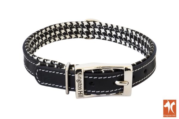 Black and white leather dog collar