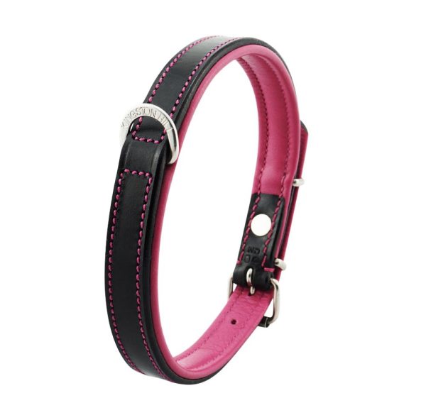 Black and pink leather dog collar